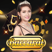 Baccarat game icon with cards and betting chips