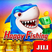 Happy Fishing game icon with a smiling fish and bubble