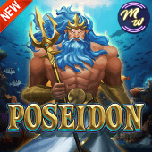Poseidon game icon with a trident and ocean waves